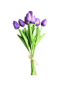 Resim Yapay 8li Islak Lale Buketi Gerçek Doku Mor 