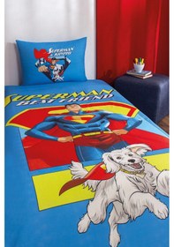 Resim Özdilek Superman Best Friend Tek Kişilik Lisanslı Lastikli Çarşaf Çocuk Nevresim Takımı Mavi 