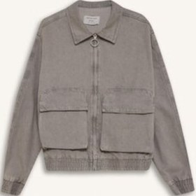 Resim DeFacto Relax Fit Fermuarlı Cepli Jean Ceket C3414AX24AUNM55 Gri 