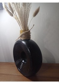 Resim Siyah Renk Orta Boy Yuvarlak Vazo Siyah - Gold 