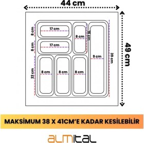 Resim ALMITAL Antrasit 7 Gözlü Çekmece İçi Kaşıklık 44x49 cm Plastik Malzemeden Kesilebilir 1 Adet 