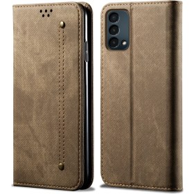 Resim Eabhulie Oneplus N200 5g Için Retro Kot Deri Flip Cüzdan Standlı Kılıf Kapaklı - Haki (Yurt Dışından) 