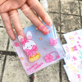 Resim 100 Adet Tavşan ve Fiyonk Baskılı Renkli Paketleme Kendinden Yapışkanlı Çanta - Düğünler, Doğum Günleri, Partiler vb. İçin Uygun Küçük Hediyeler için Sarma - Ev Kullanımı ve Hediye Verme için de Mükemmel 
