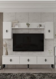 Resim 1369tv180dd-32 Tv Sehpası,tv Ünitesi Beyaz-siyah-gümüş Beyaz-siyah-gümüş 