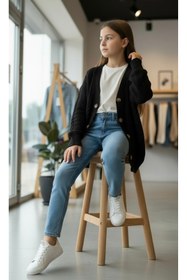 Resim Minimoda Kids Kız Çocuk Yırtık Detaylı Uzun Triko Hırka 