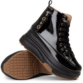 Resim Deery Kadın Rugan Siyah High Top Sneaker 