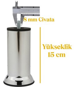 Resim Baza Koltuk Kanepe Mobilya Ayağı İnce Diş Metrik 8mm Krom Metal Ayakları 15cm 8 Adet Metal Krom 