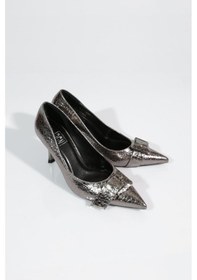 Resim Dgn 8005 Tokalı Topuklu Ayakkabı Platin Kroko 