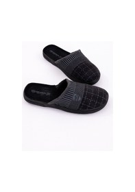 Resim Gezer Erkek Ev Terliği Mavi Kışlık Sıcak Astarlı Kaymaz Taban Rahat Yumuşak Ev İçi Terlik Siyah 