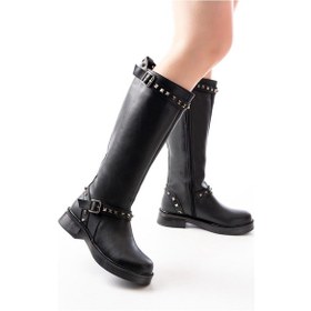 Resim 02-307 Siyah Düz Topuklu Günlük Bayan Binici Çizme Resimdeki Renk 