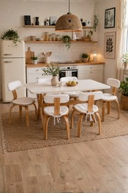 Resim 6 Kişilik İskandinav Yemek Masası ve 6 London Sandalye seti | %100 MDF | %100 Kayın Ağacı Ahşap Materyal 