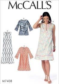 Resim Mccall's Patterns 7408 Zz Kesim Deseni, Tunik Ve Elbiseler İçin, Kumaş, Çok Renkli, Beden L 2x Boy 