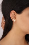 Resim Lia Berto Kadın Gümüş Zirkon Taşlı Yaprak Modeli Küpe 