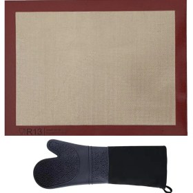 Resim Kitchen Design Lab Yanmaz Yapışmaz, Yıkanabilir, Pişirme Matı ve Gri Silikon Yanmaz Mutfak Fırın Eldiveni 