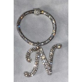Resim Arabasına Aşıklar Kulübü Swarovski Taşlı Bileklik Anahtarlık N Harfli 