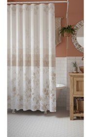 Resim Tropikhome Çiçekli Banyo Duş Perdesi-kahverengi Renk Duş Perdesi, Tek Kanat Küvet Perdesi 180x200 Cm 