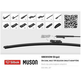 Resim Sılbak Sbe650m Silecek Süpürgesi Muz Tipi 650mm A. Bc.c2.d Ve U Tipi Kollar Icın Multi Adaptorlü 