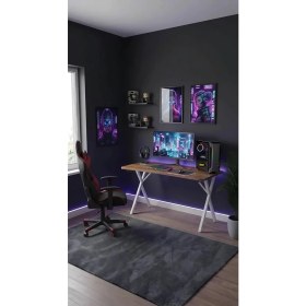 Resim Hey Modüler Mobilya 120 cm Gaming Profesyonel Oyuncu Masası Ceviz Tabla, Beyaz Metal Ayaklı Hey Gaming 