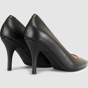 Resim Cabani Siyah Hakiki Deri Klasik Stiletto Kadın Ayakkabı 