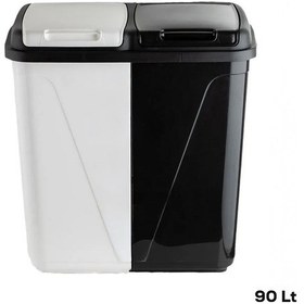 Resim Porsima 0047 Çift Gözlü Etiketli Çamaşır Sepeti 90 L Beyaz - Siyah 