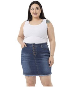 Resim Disentis Büyük Beden Eteği Püsküllü Düğme Detaylı Mavi Denim Mini Etek-mavi Mavi 