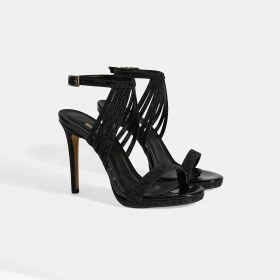 Resim Desa Kadın Siyah Simli Bantlı Topuklu Abiye Sandalet 