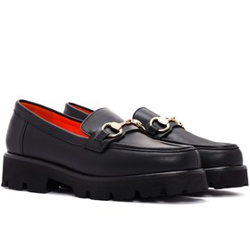 Resim Derimod Flex Kadın Siyah Kalın Tabanlı Deri Ayakkabı, Maskülen Loafer 26PFD405018 