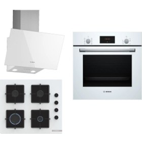 Resim Bosch HBF512BW1T - POP6C2P30O - DWK63PJ20T 3'lü Beyaz Ankastre Set 298 