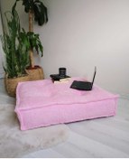 Resim WEBPANYA Yumuşak Dolgulu Pembe Tedy Kumaş Kare Bisküvi Minder Puf 