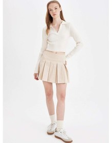 Resim Defacto Coool Piliseli Normal Bel Basic Düz Gabardin Mini Etek D5265AX24AUER42 Ekru 