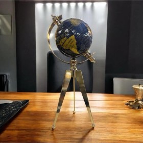 Resim Dekoratif Metal İthal Üç Ayaklı Dünya Küre Gold Siyah 
