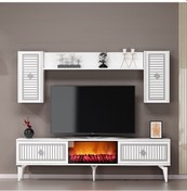 Resim Flame Şömineli Tv Ünitesi Takımı Beyaz-gümüş 