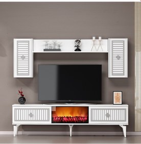Resim Flame Şömineli Tv Ünitesi Takımı Beyaz-gümüş 