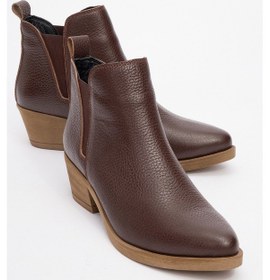 Resim Dovena Kahve Floter Hakiki Deri Lastikli Kadın Topuklu Bot kahverengi 