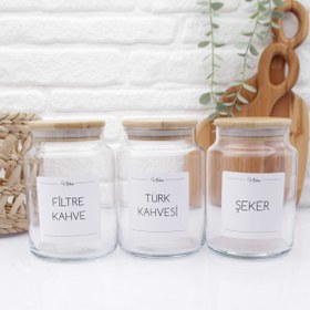 Resim zezedesing Bambu Kapaklı Cam Türk Kahvesi-filtre Kahve-şeker Saklama Kavanozu 890ml 