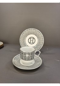 Resim Konyax Honey Gri 4 Parça 2 Kişilik Porselen Türk Kahvesi Fincan Takımı Çok Renkli 