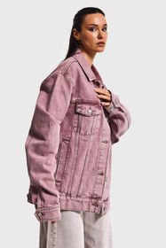 Resim Kadın Lila 3s6-98 Oversize Özel Yıkamalı Bol Kesim Denim Ceket - Lila / S 