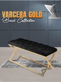 Resim Gazzini furniture Varcera Gold Bench Çapraz Metal Ayaklı Kapitoneli Model Antrasit Puf 