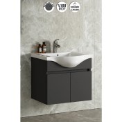 Resim Özceden Yıldız 55 Komple Antrasit Gri Mat Renkli Mdf Alt Dolap ve Lavabo Taşı 