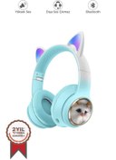 Resim Kensa Hd11 Mavi Sevimli Kedi Karükatür Kulak Led Işıklı 5.3 Bluetooth Kulak Üstü Kulaklık 