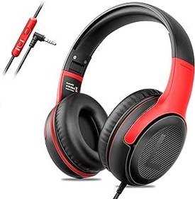 Resim awatrue Çocuk Kulaklığı, Kablolu Çocuk Kulaklığı, Kulak Üstü Kulaklık, Okul/Seyahat/PC/Tablet için, 85/94dB Ses Sınırlayıcı, Stereo Ses, Katlanabilir, Ses Paylaşımı, Siyah Kırmızı 