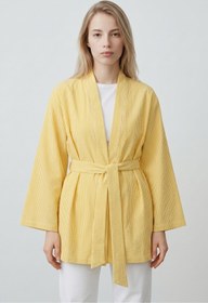 Resim Saade Kadın Dikey Çizgili Geniş Kollu Şık Yazlık Relaxed Kimono 