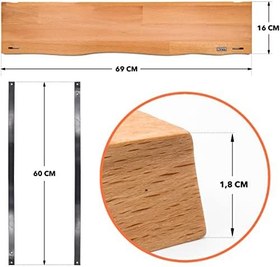 Resim pratikoutdoor Duvar Rafı, Dekoratif Duvar Rafı, Masif Kayın Modern Duvar Rafı - 69 cm 