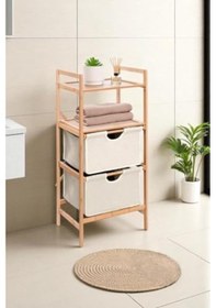 Resim Bambu 2 Raflı 2 Çekmeceli Banyo Düzenleyici Çekmeceli Dolap Komodin Db-0045 Açık Ceviz 