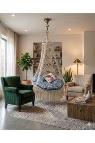 Resim Lilya Dekor Home Premium Makrome Lüks Örgü Hamak - El Yapımı Bohem Bahçe, Balkon Ve Teras Salıncağı (Özel Tasarım) 