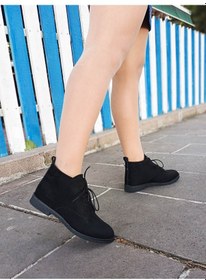 Resim Gdt Ayakkabı Siyah Renk Süet Bağcıklı Kadın Bot 001 