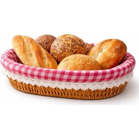 Resim Şık Tasarımlı Oval Ekmeklik Rattan Pöti Kare Kumaşlı Ekmek Sepeti Çok Renkli 