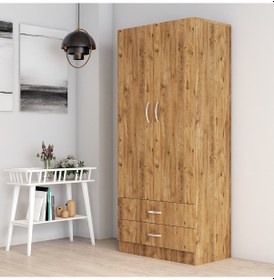 Resim tanmob 2 Kapılı Iki Çekmeceli Geniş Gardrop Çam - Grd0402 