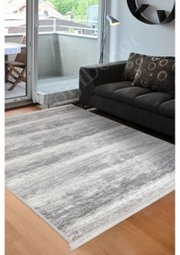 Resim Dijidekor Halı Gri Cool Ky7056 Yıkanabilir Saçaklı Kesme İnce... Gri 