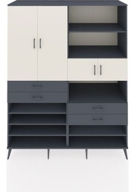 Resim Kronos Gardrop 11 Raflı 4 Çekmeceli 4 Kapaklı 176x59x221 Antrasit-aytaşı/antrasit Aytaşı/antrasit 